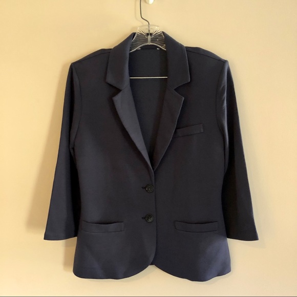 Vintage Jackets & Blazers - Don’t Label Me Vintage Y2K Navy Blue Jersey Knit Blazer Jacket